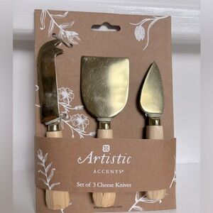 Artistic Accents Gold and Wood Cheese Knife Set